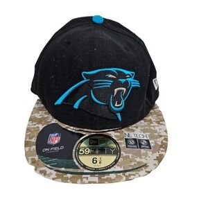 NFL Carolina Panthers Mens‎ Sz 6 7/8 On Field New Era 59 Fifty Fitted Black Hat